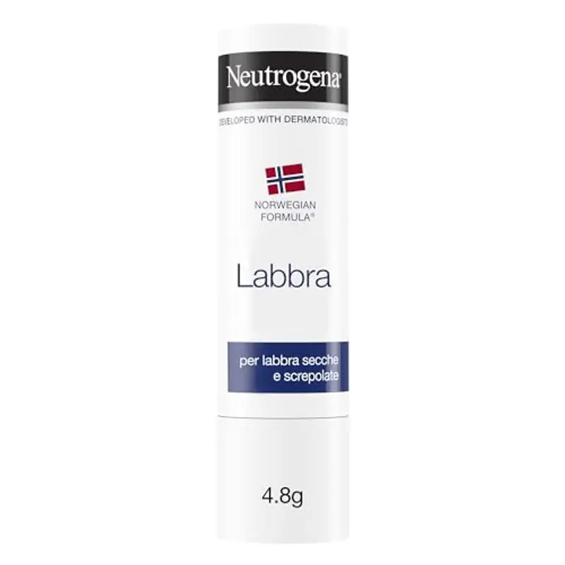 Neutrogena Formula Norvegese Balsamo Labbra Stick, Burrocacao protettivo per labbra secche e screpolate, Burro cacao idratante arricchito con Glicerina concentrata, Con Blister, 4.8 g