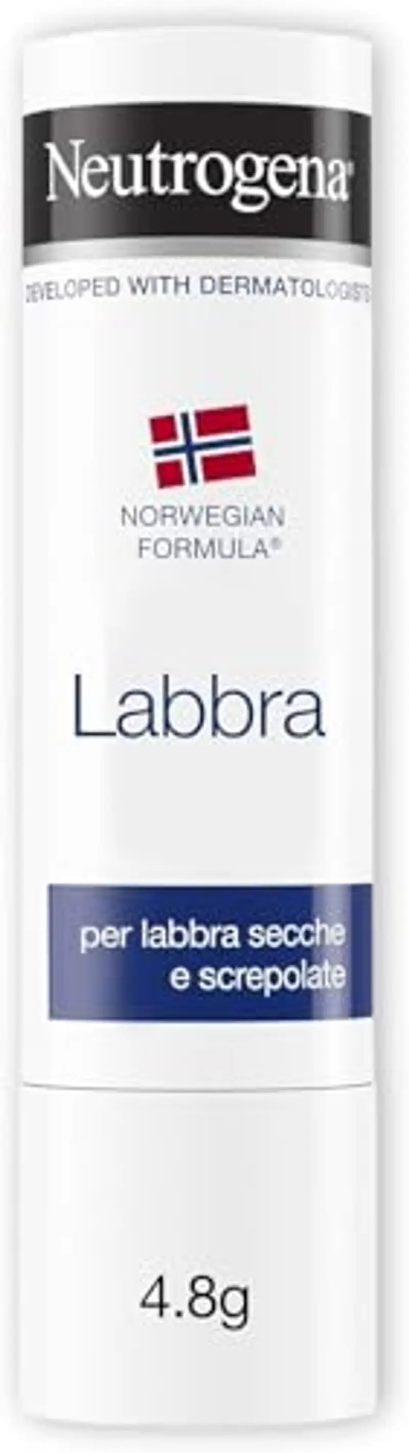 Neutrogena Formula Norvegese Balsamo Labbra Stick, Burrocacao protettivo per labbra secche e screpolate, Burro cacao idratante arricchito con Glicerina concentrata, Senza Blister 4.8 g