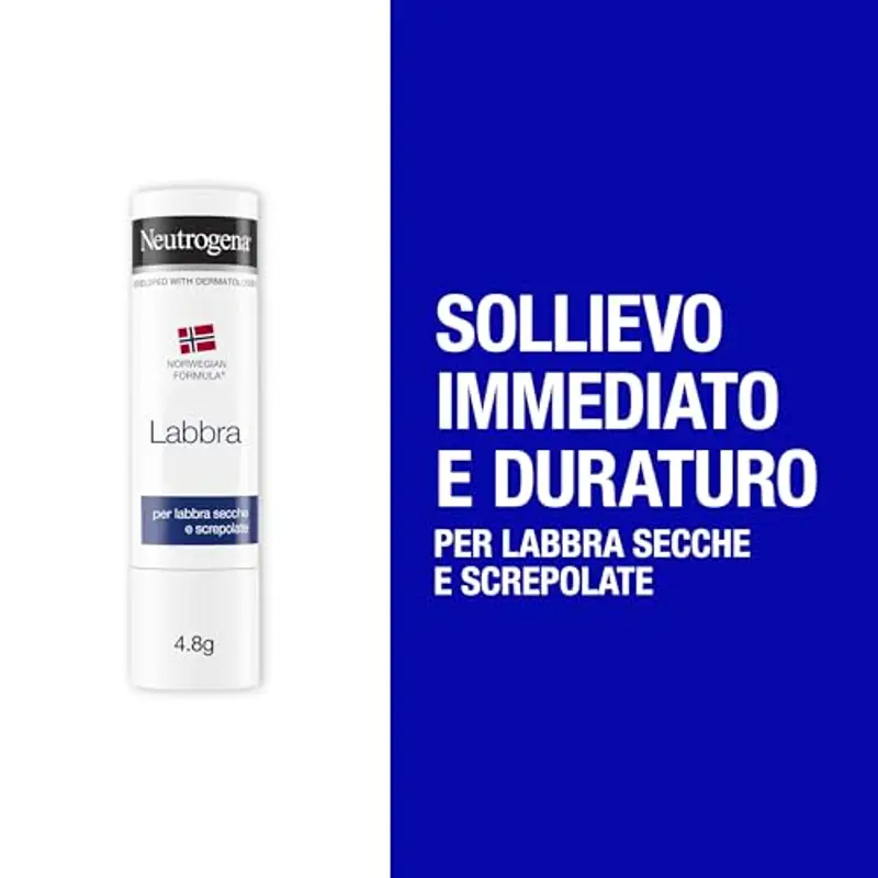 Neutrogena Formula Norvegese Balsamo Labbra Stick, Burrocacao protettivo per labbra secche e screpolate, Burro cacao idratante arricchito con Glicerina concentrata, Senza Blister 4.8 g miniatura 2