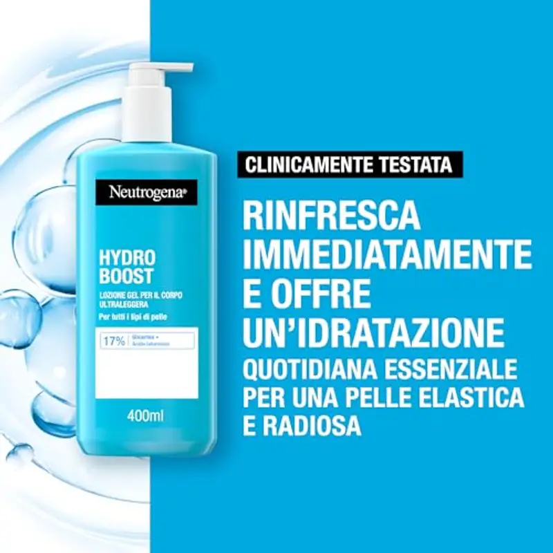 Neutrogena Hydro Boost Lozione Gel per il Corpo Ultraleggera, Crema corpo rinfrescante e nutriente 72h, Crema idratante corpo con Acido Ialuronico, Crema gel corpo per tutti i tipi di pelle, 400 ml miniatura 2