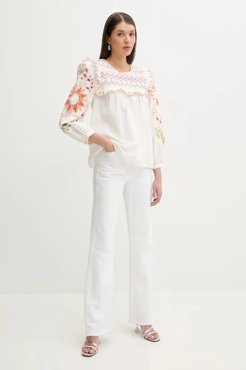 camicetta donna colore bianco con applicazione NFDTO1504 miniatura 2