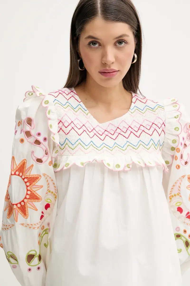 camicetta donna colore bianco con applicazione NFDTO1504 miniatura 4