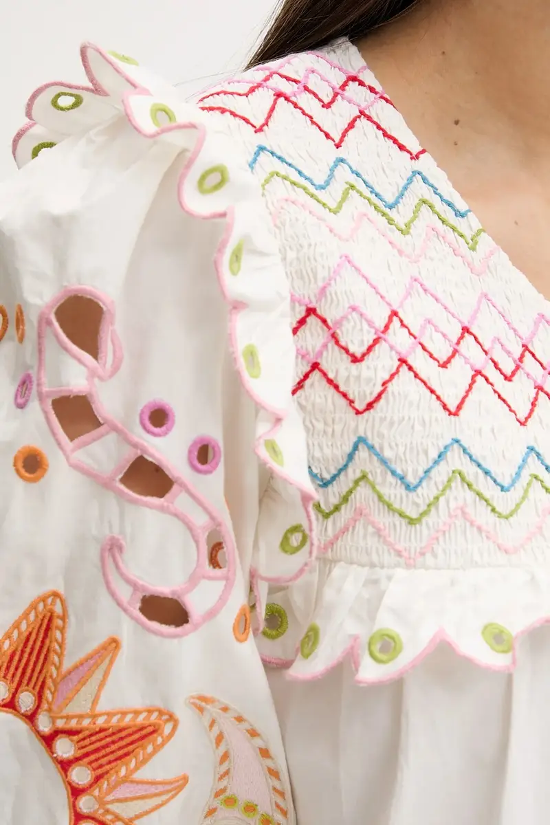 camicetta donna colore bianco con applicazione NFDTO1504 miniatura 5