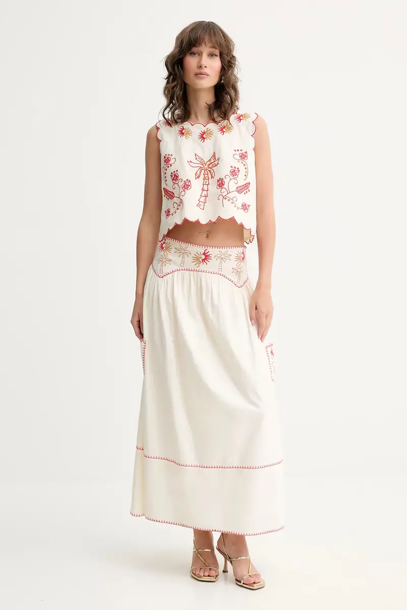 camicetta in cotone donna colore beige con applicazione NFDTO1682 miniatura 2