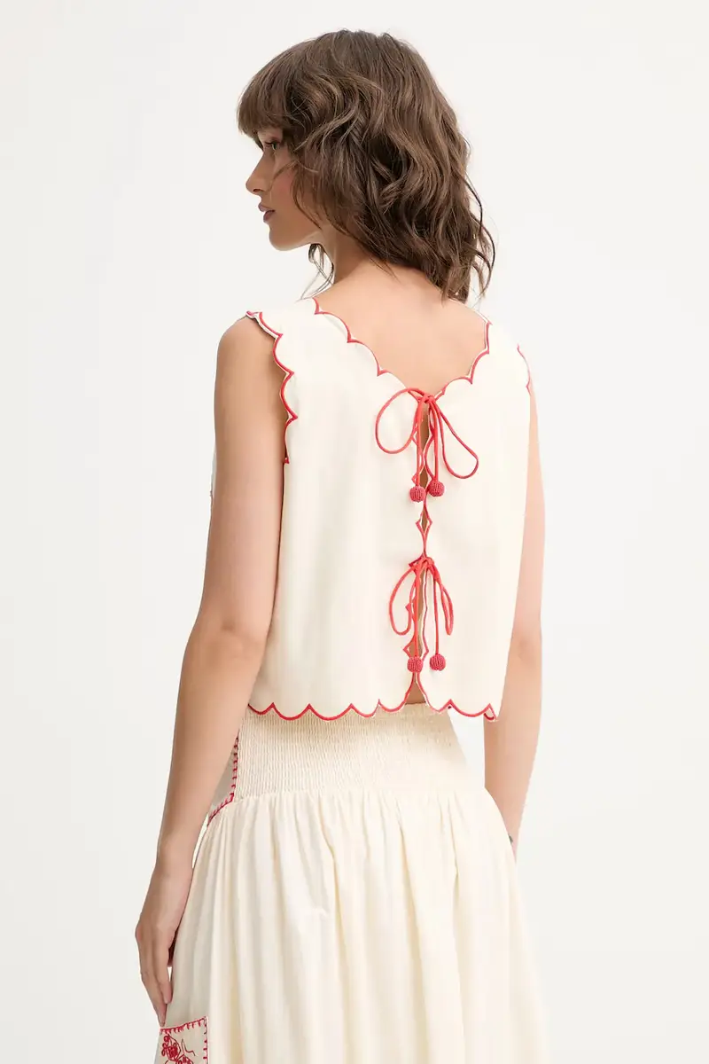 camicetta in cotone donna colore beige con applicazione NFDTO1682 miniatura 3