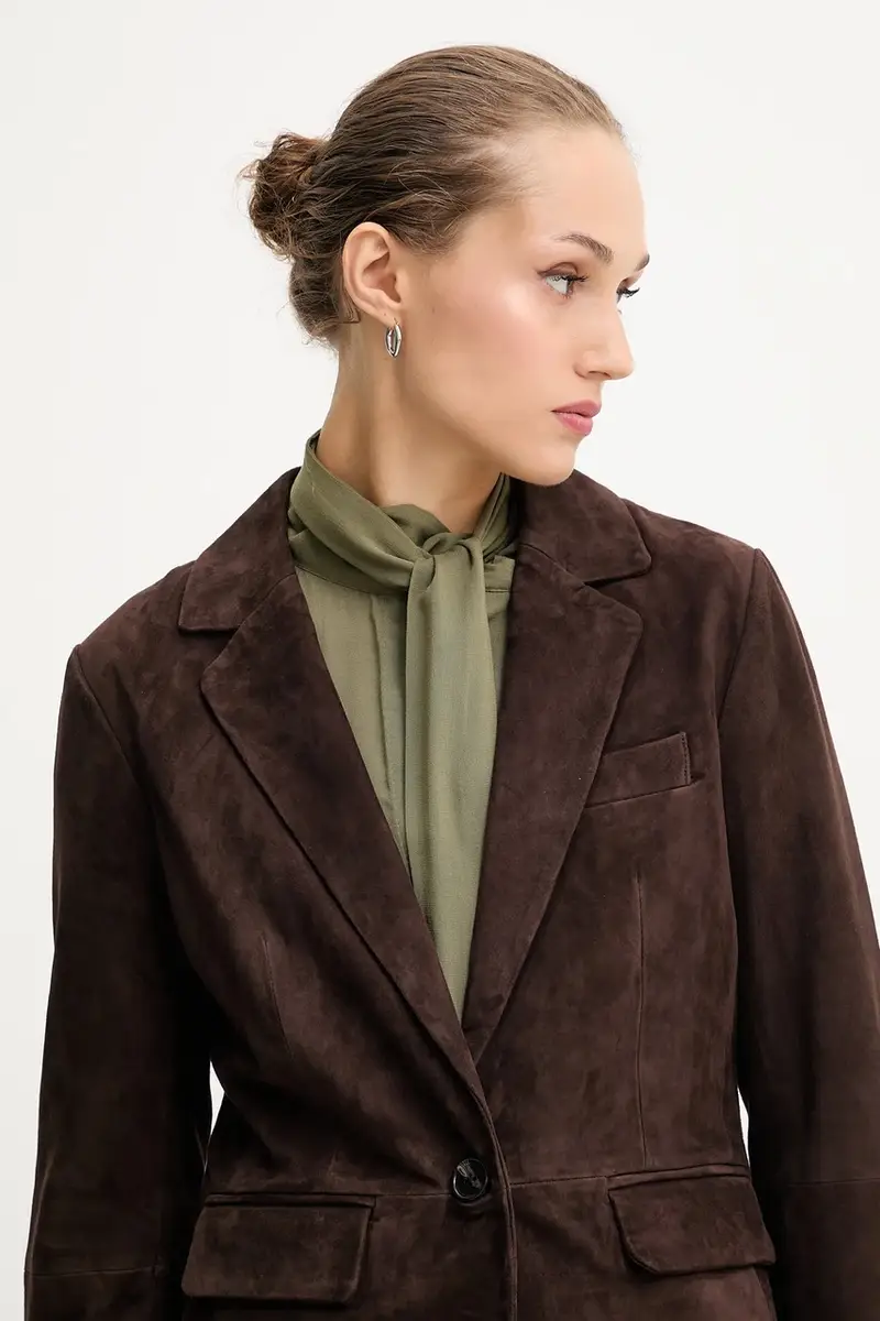 giacca in pelle scamosciata colore marrone NFDOU409 miniatura 4