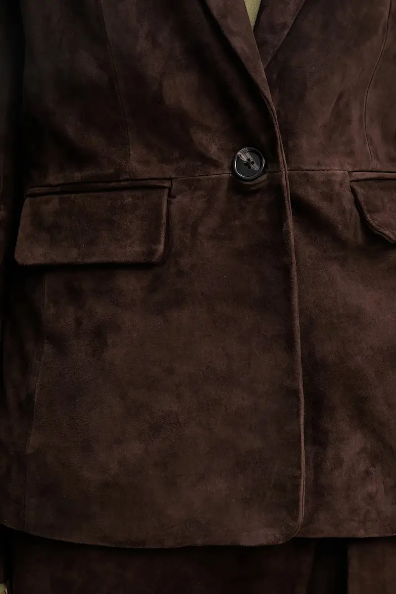 giacca in pelle scamosciata colore marrone NFDOU409 miniatura 5