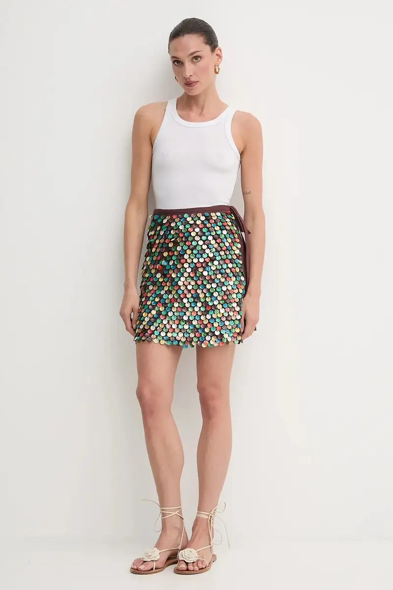 gonna con aggiunta di lino colore marrone NFDSK715 miniatura 2