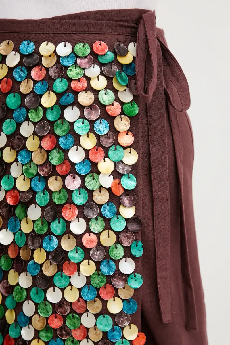 gonna con aggiunta di lino colore marrone NFDSK715 miniatura 4