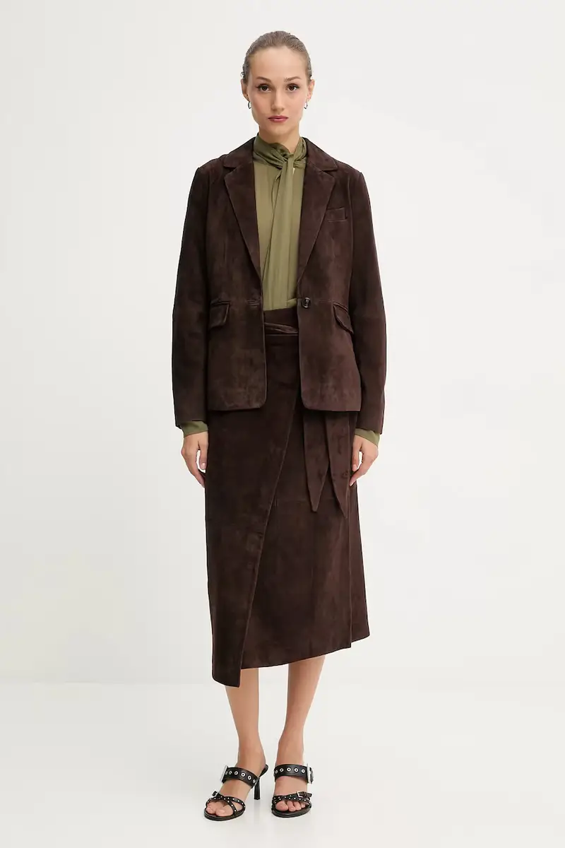 gonna in pelle scamosciata colore marrone NFDSK724 miniatura 2