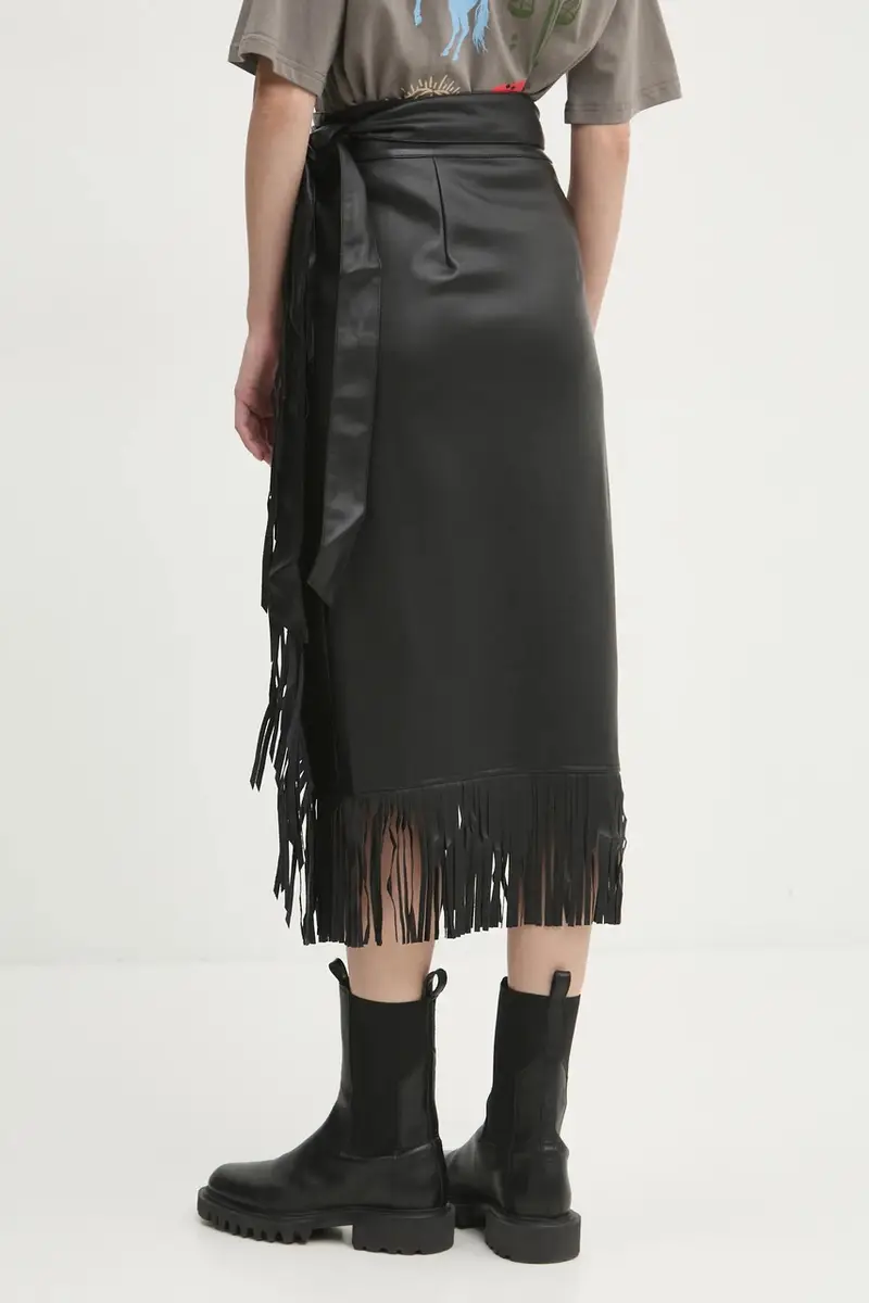 gonna in pelle Vegan Leather Fringe Jaspre Nero miniatura 3