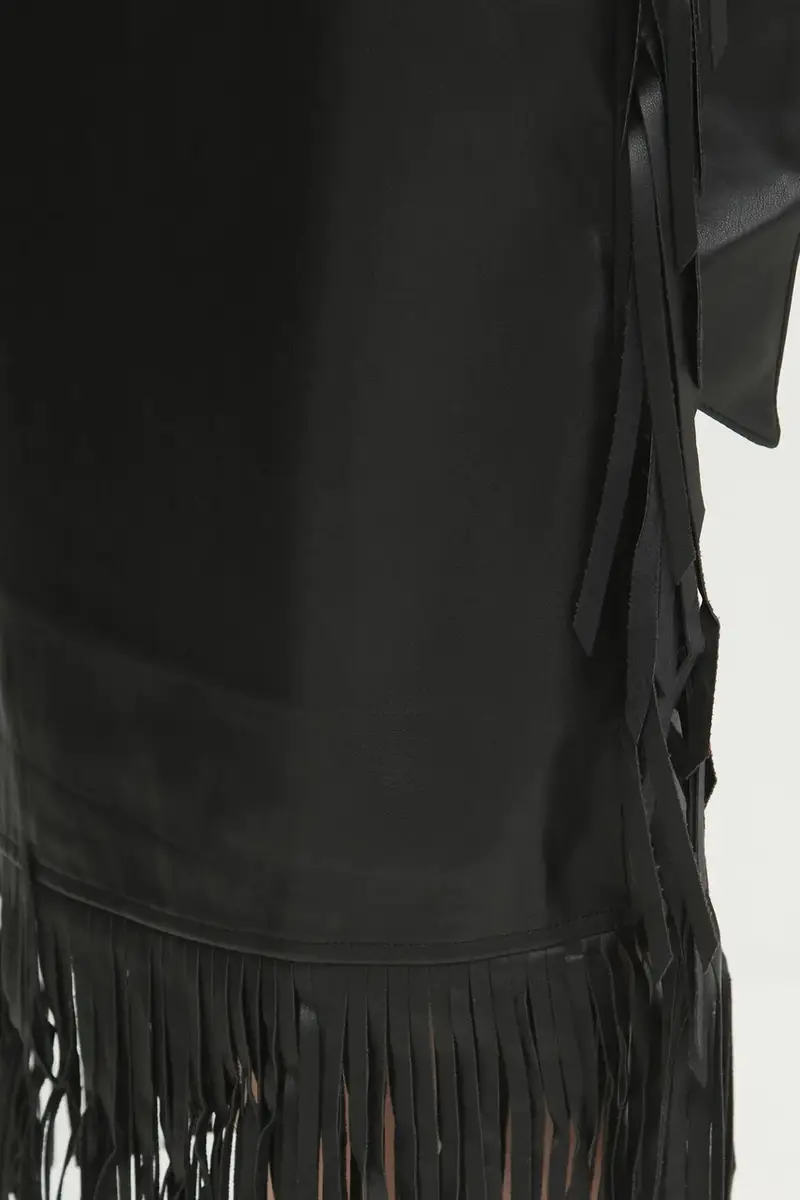 gonna in pelle Vegan Leather Fringe Jaspre Nero miniatura 4