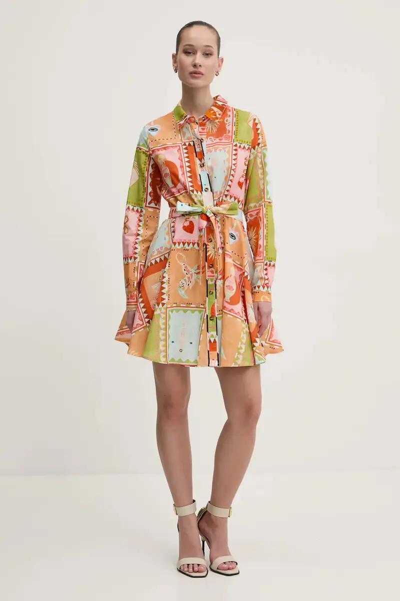 vestito con aggiunta di lino colore arancione NFDDR1781 miniatura 2