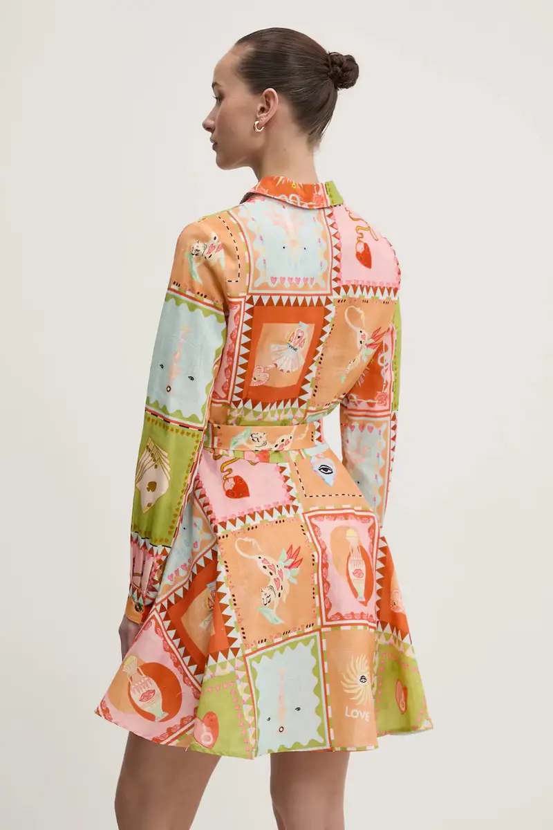 vestito con aggiunta di lino colore arancione NFDDR1781 miniatura 3