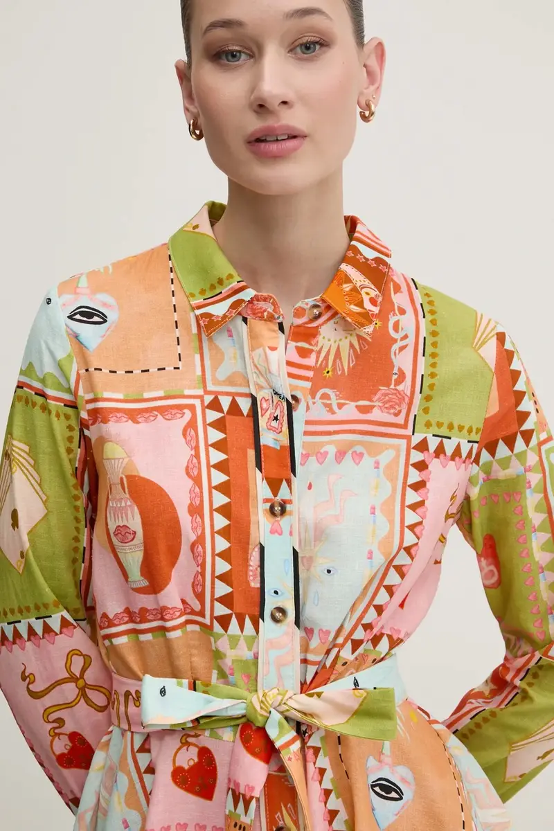 vestito con aggiunta di lino colore arancione NFDDR1781 miniatura 4