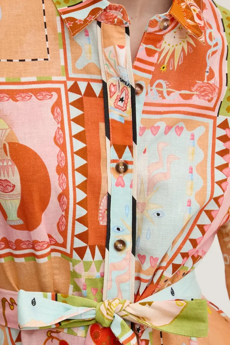 vestito con aggiunta di lino colore arancione NFDDR1781 miniatura 5