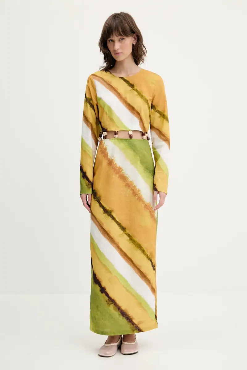 vestito con aggiunta di lino colore giallo NFDDR2014