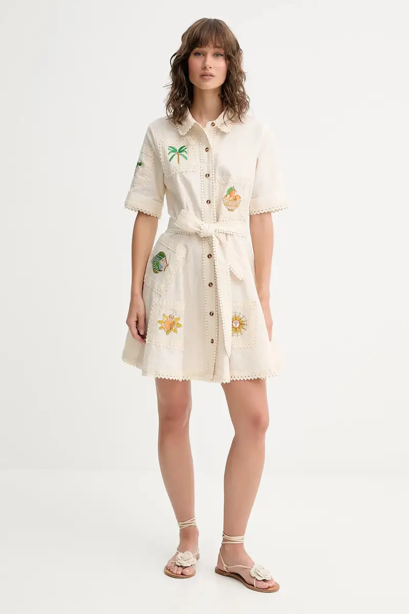 vestito con aggiunta di lino Lauren colore beige NFDDR2810 miniatura 2