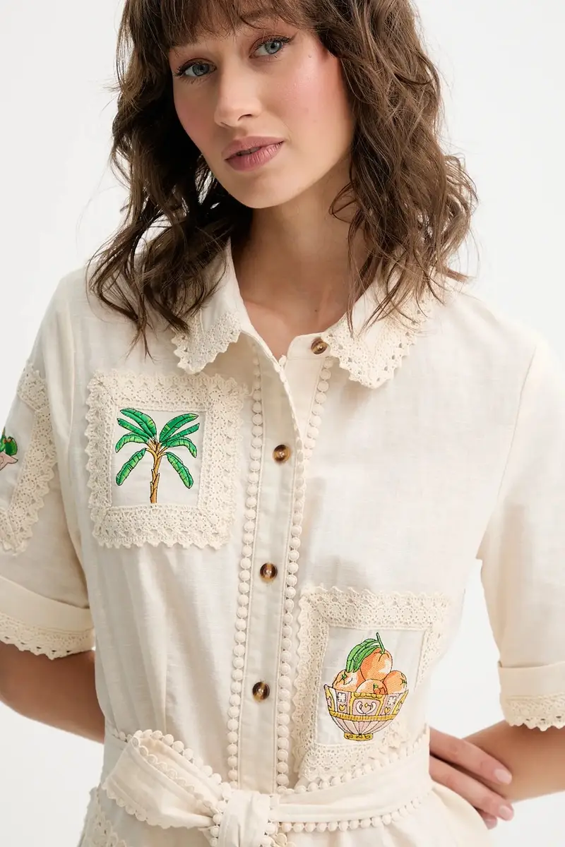 vestito con aggiunta di lino Lauren colore beige NFDDR2810 miniatura 4