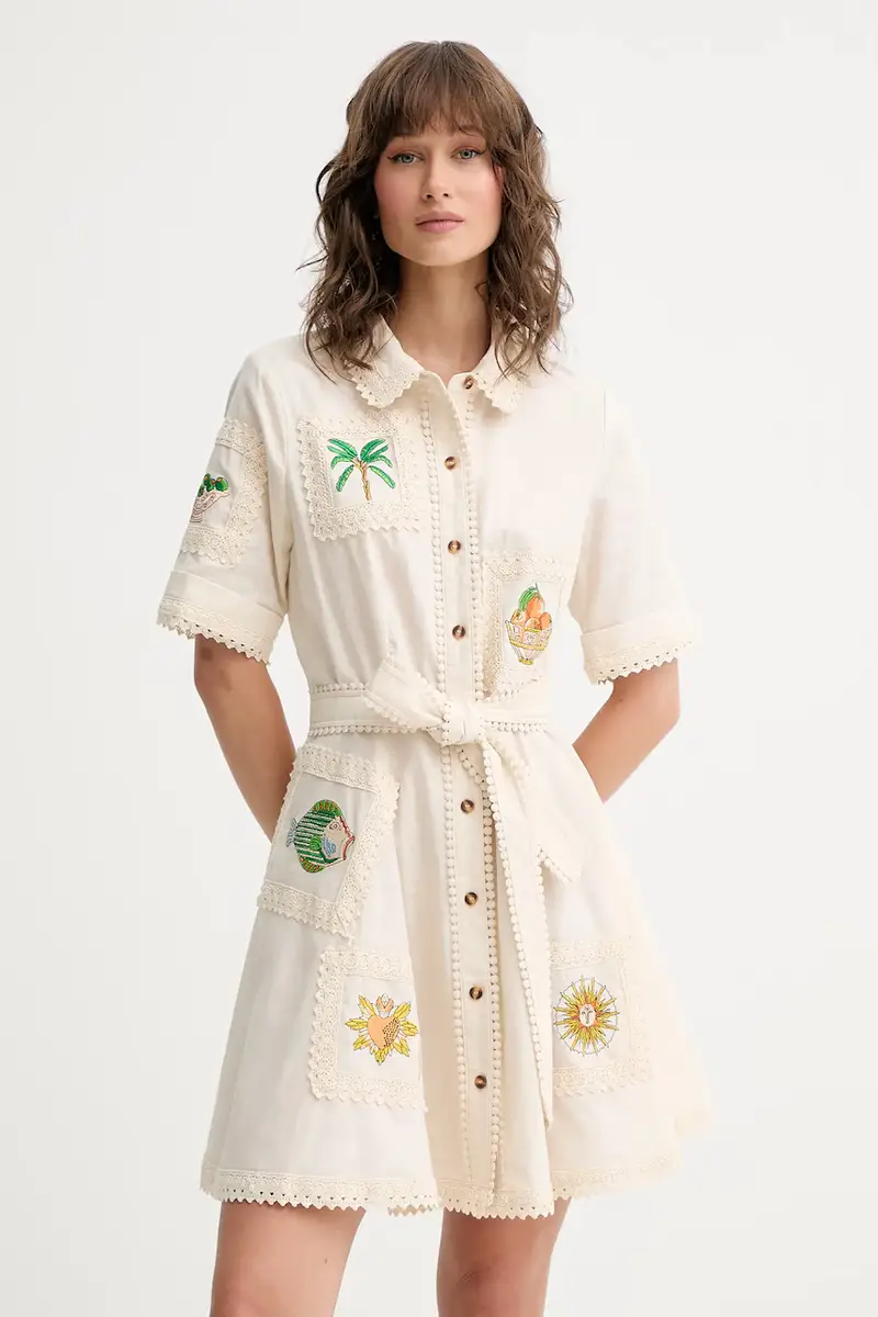 vestito con aggiunta di lino Lauren colore beige NFDDR2810