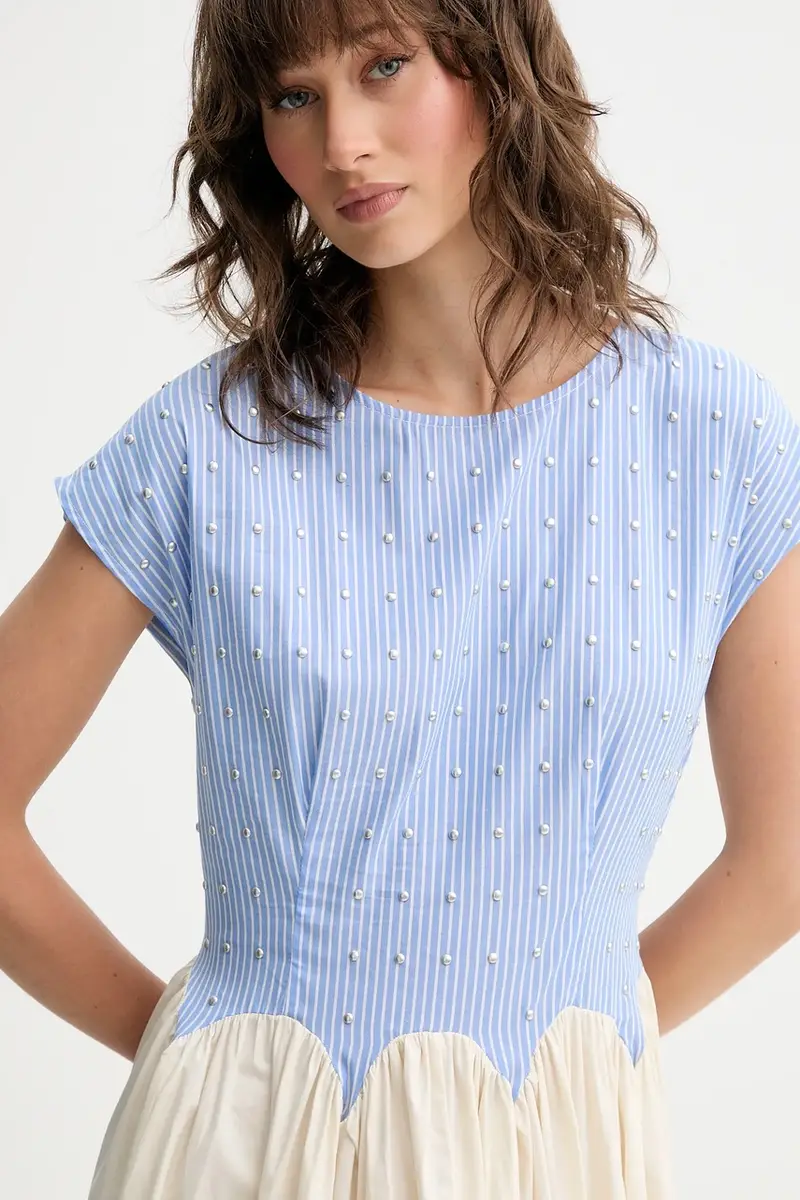 vestito in cotone Monika colore blu NFDDR2806 miniatura 4