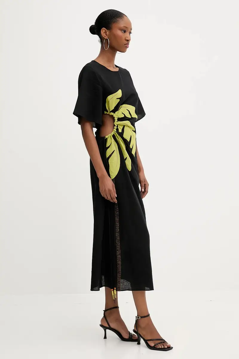 vestito in lino colore nero NFDDR2038 miniatura 2