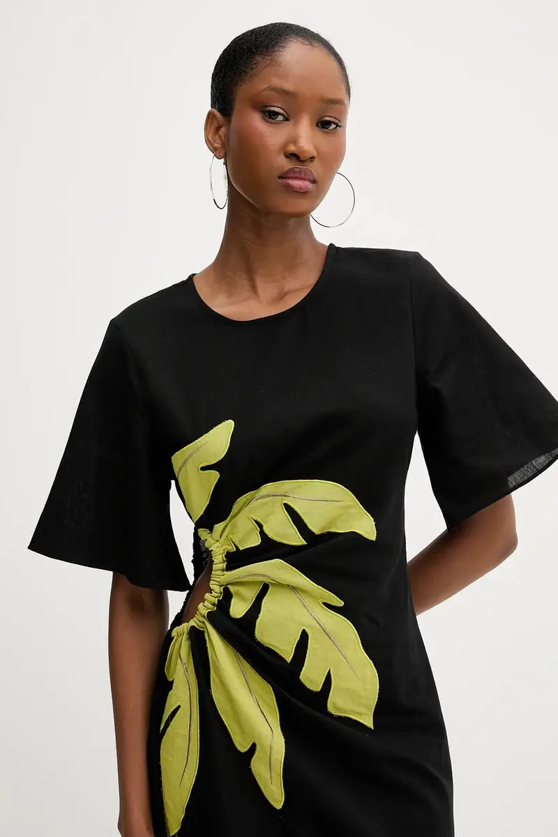 vestito in lino colore nero NFDDR2038 miniatura 4