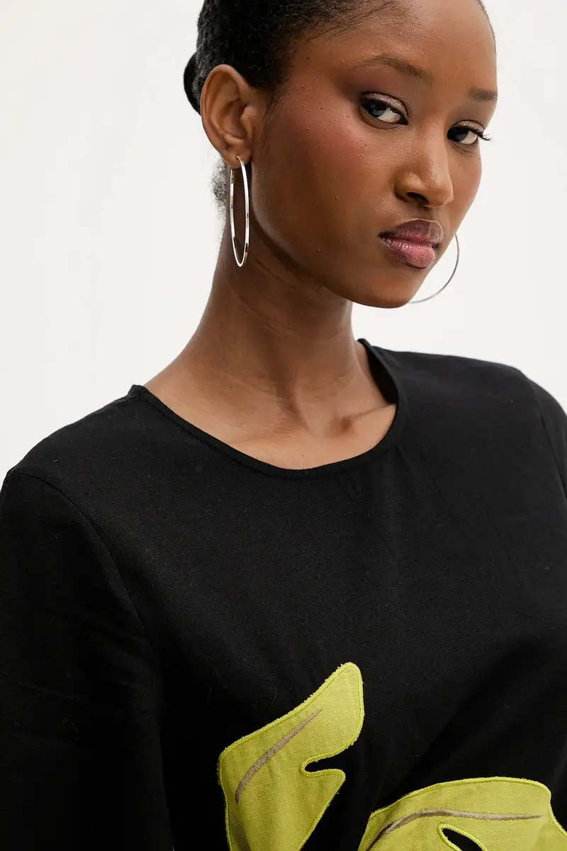 vestito in lino colore nero NFDDR2038 miniatura 5