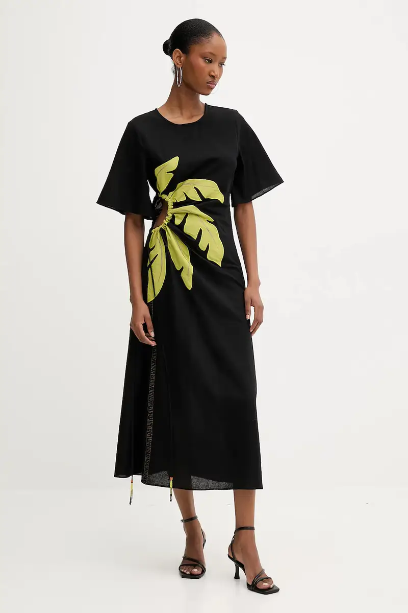 vestito in lino colore nero NFDDR2038