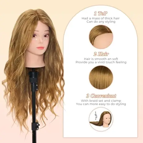 Neverland 24 inches Testa per Parrucchieri con Supporto 50% Capelli Veri Testa per Parrucchieri con Treppiede per miniatura 3