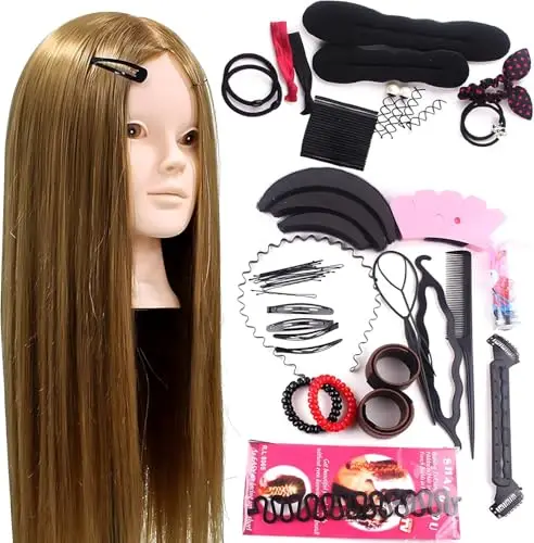 Neverland 24" Testa per Parrucchieri 50% Capelli Veri Testa Manichino Testa per Parrucca Testina Parrucchiere Manichino