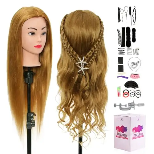 Neverland Testa per Parrucchieri 24" 80% Capelli Veri Testa manichino Testina per Parrucchieri Testina Parrucchiere