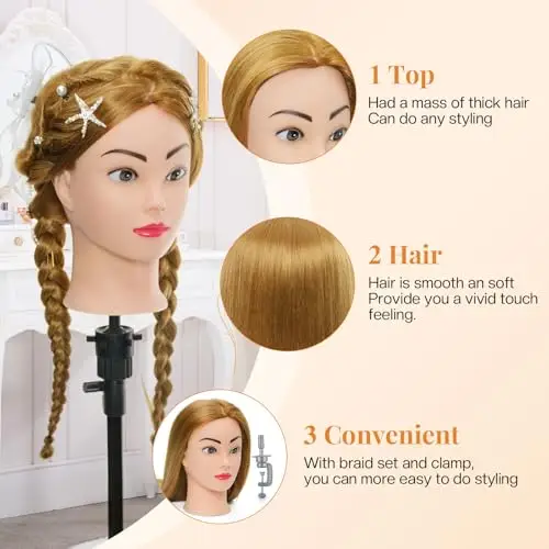 Neverland Testa per Parrucchieri 24" 80% Capelli Veri Testa manichino Testina per Parrucchieri Testina Parrucchiere miniatura 2