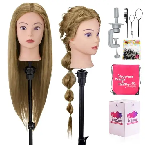 Neverland Testa per Parrucchieri, 28 Pollici Testina Parrucchiere Capelli veri 60%, Testa di Manichino con Morsetto da