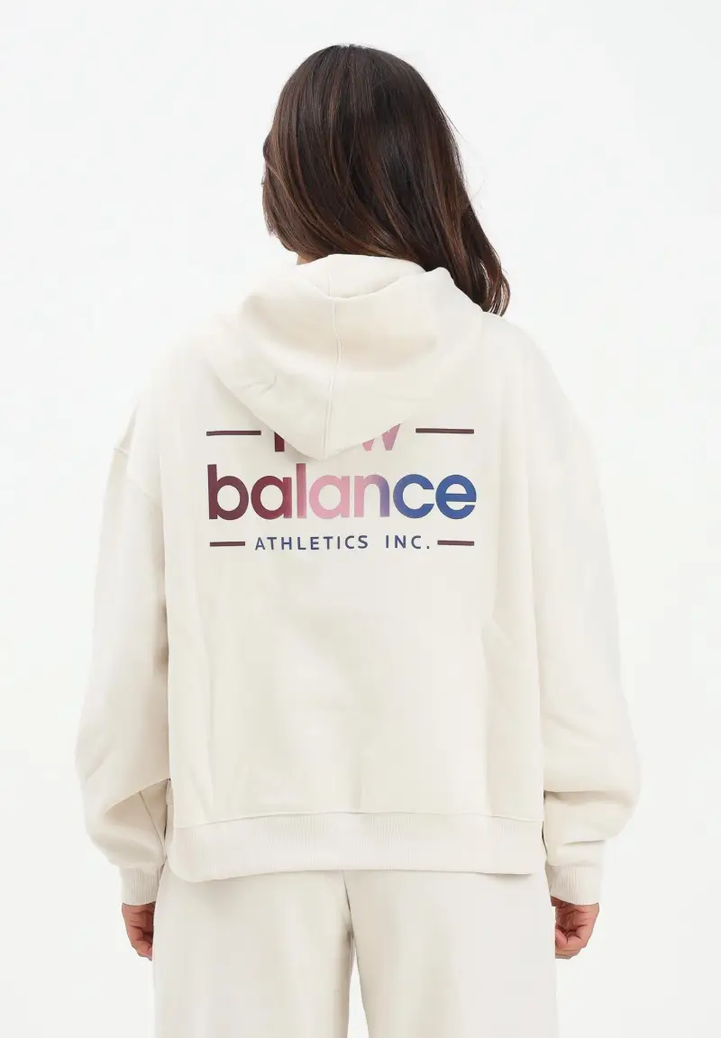 Felpa con cappuccio panna da donna rifinita da stampa logo miniatura 3