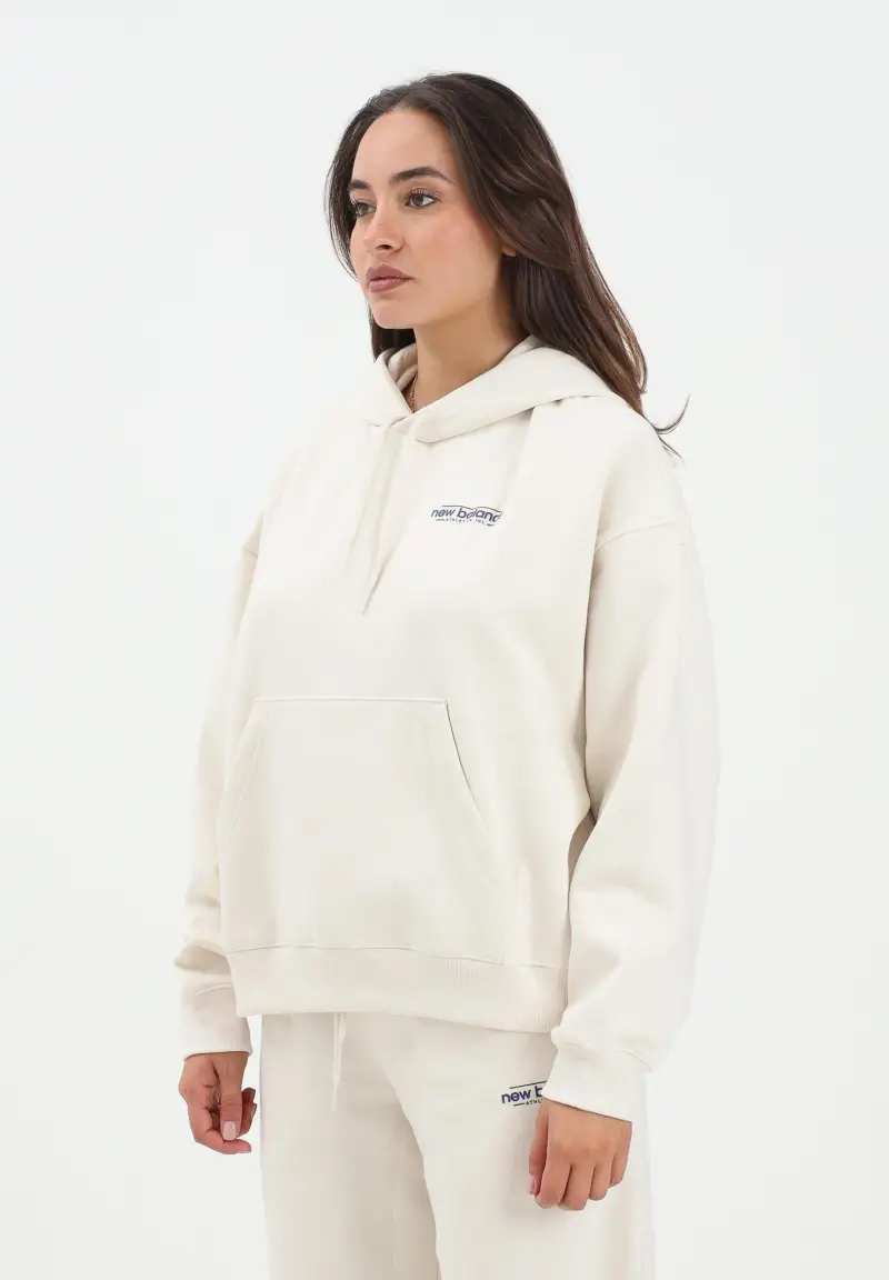 Felpa con cappuccio panna da donna rifinita da stampa logo