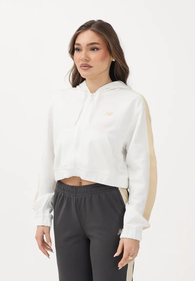 Felpa con zip Interlock bianca da donna