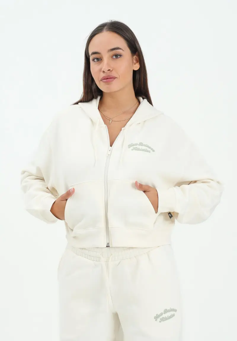 felpa con zip panna da donna con interno felpato miniatura 2