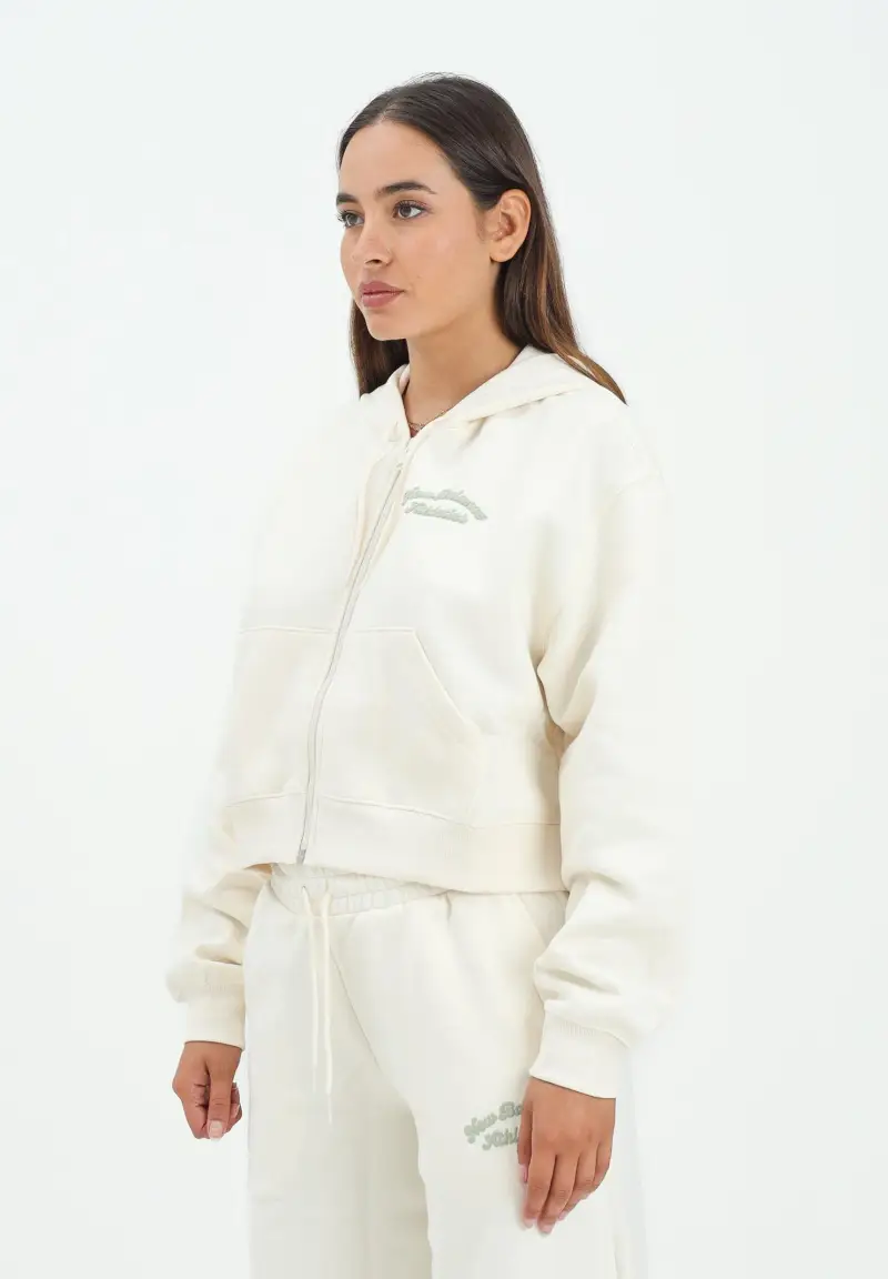 felpa con zip panna da donna con interno felpato