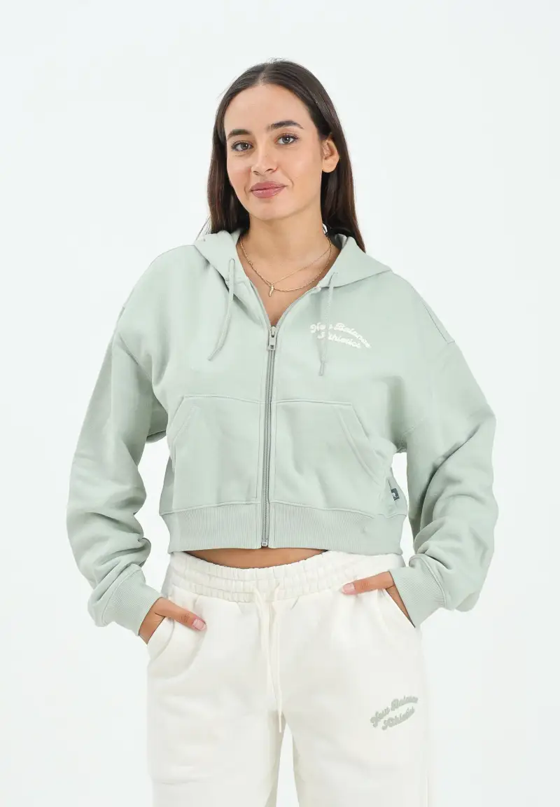 felpa con zip verde salvia da donna con interno felpato miniatura 2