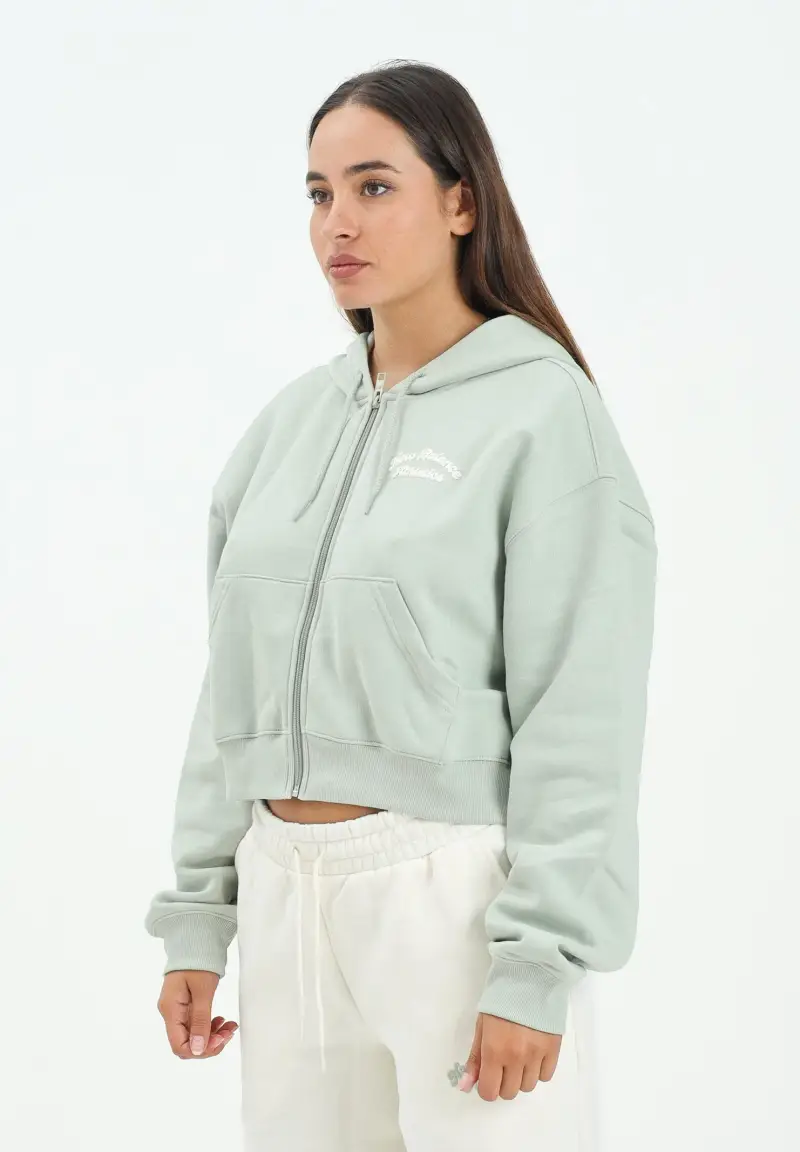 felpa con zip verde salvia da donna con interno felpato