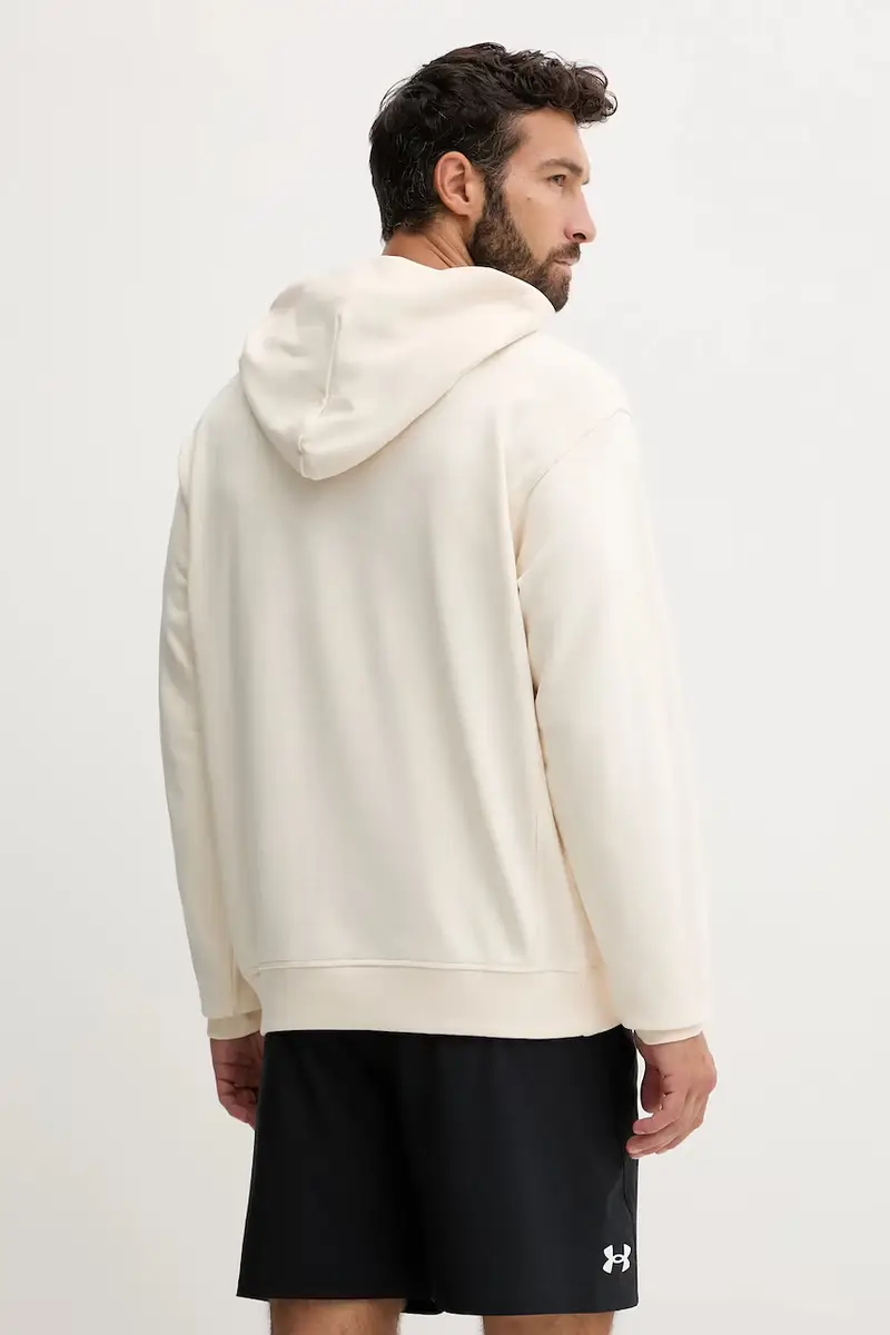 felpa in cotone uomo colore beige con cappuccio con applicazione MT53925PEF miniatura 3