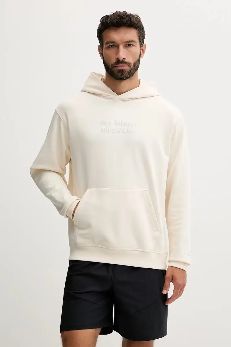 felpa in cotone uomo colore beige con cappuccio con applicazione MT53925PEF