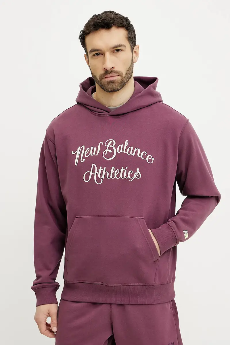 felpa in cotone uomo colore granata con cappuccio con applicazione MT51935FDP