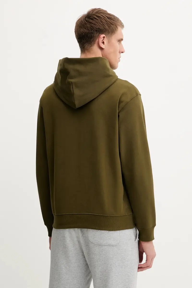 felpa in cotone uomo colore verde con cappuccio con applicazione MT53918WDL miniatura 3