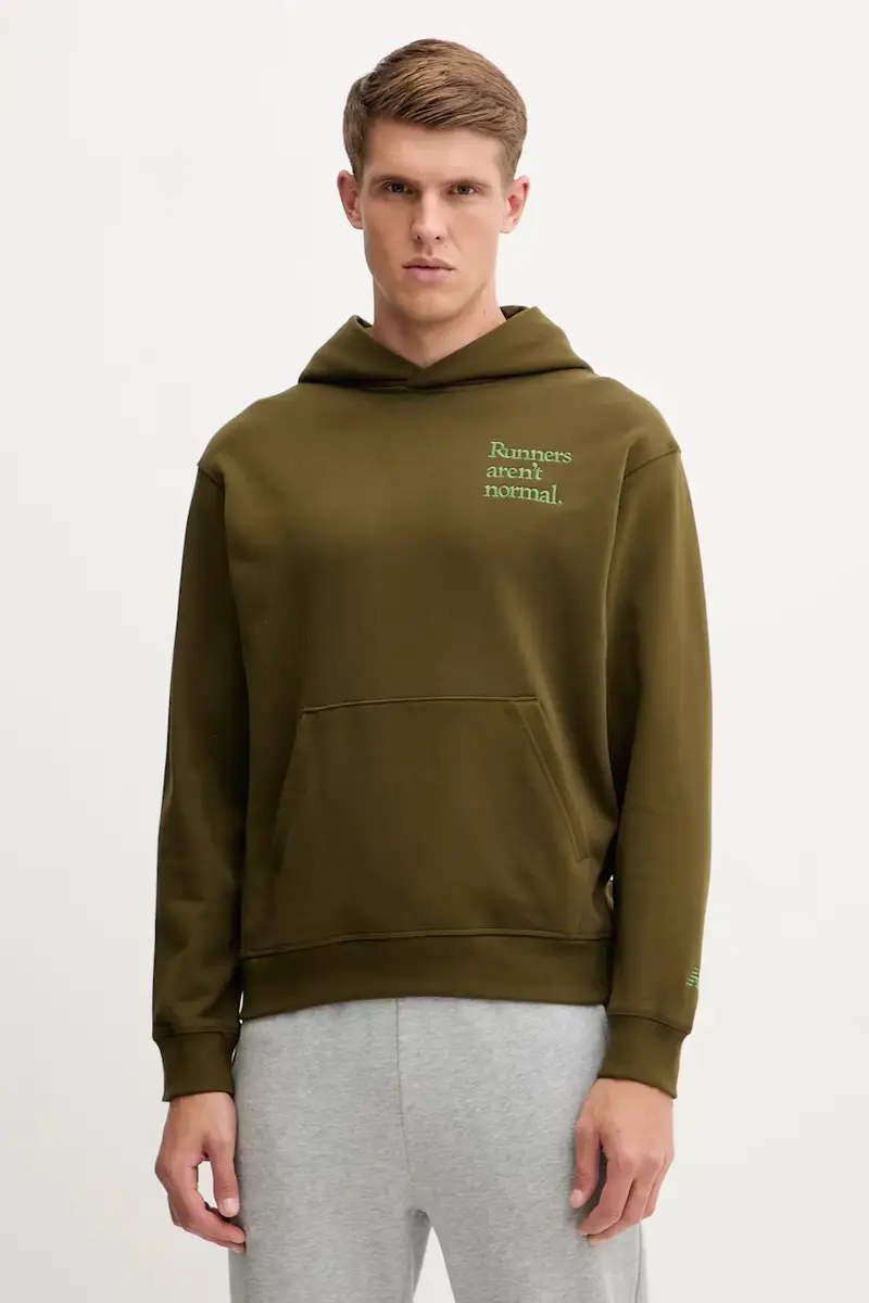 felpa in cotone uomo colore verde con cappuccio con applicazione MT53918WDL