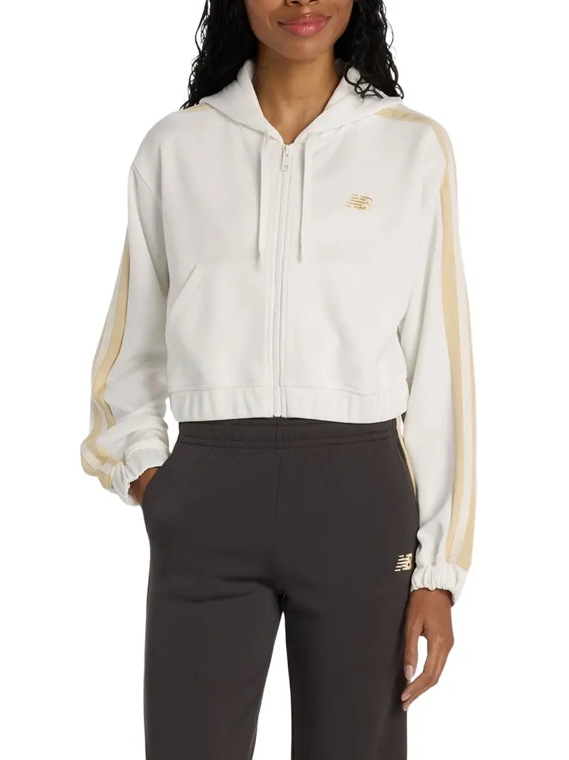 felpa zip new balance interlock da donna - avorio