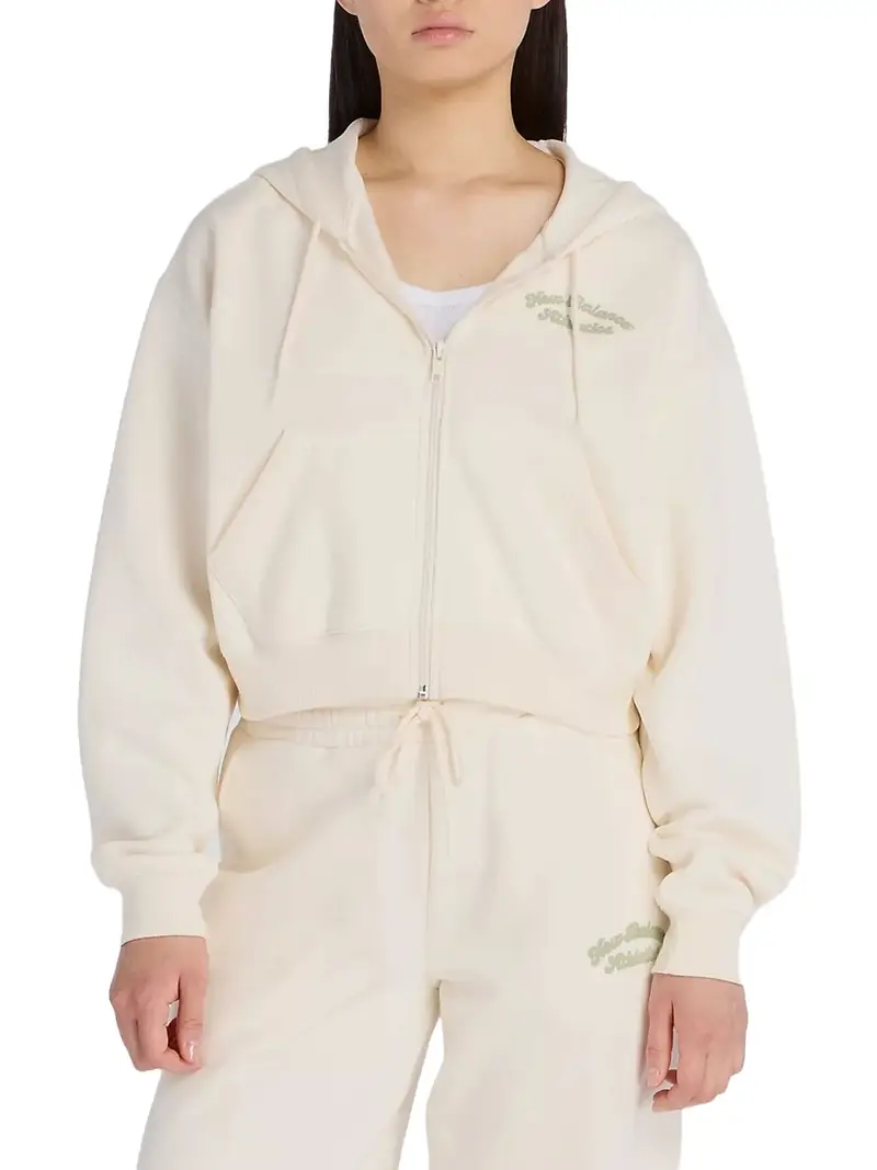 felpa zip new balance linear heritage da donna - avorio