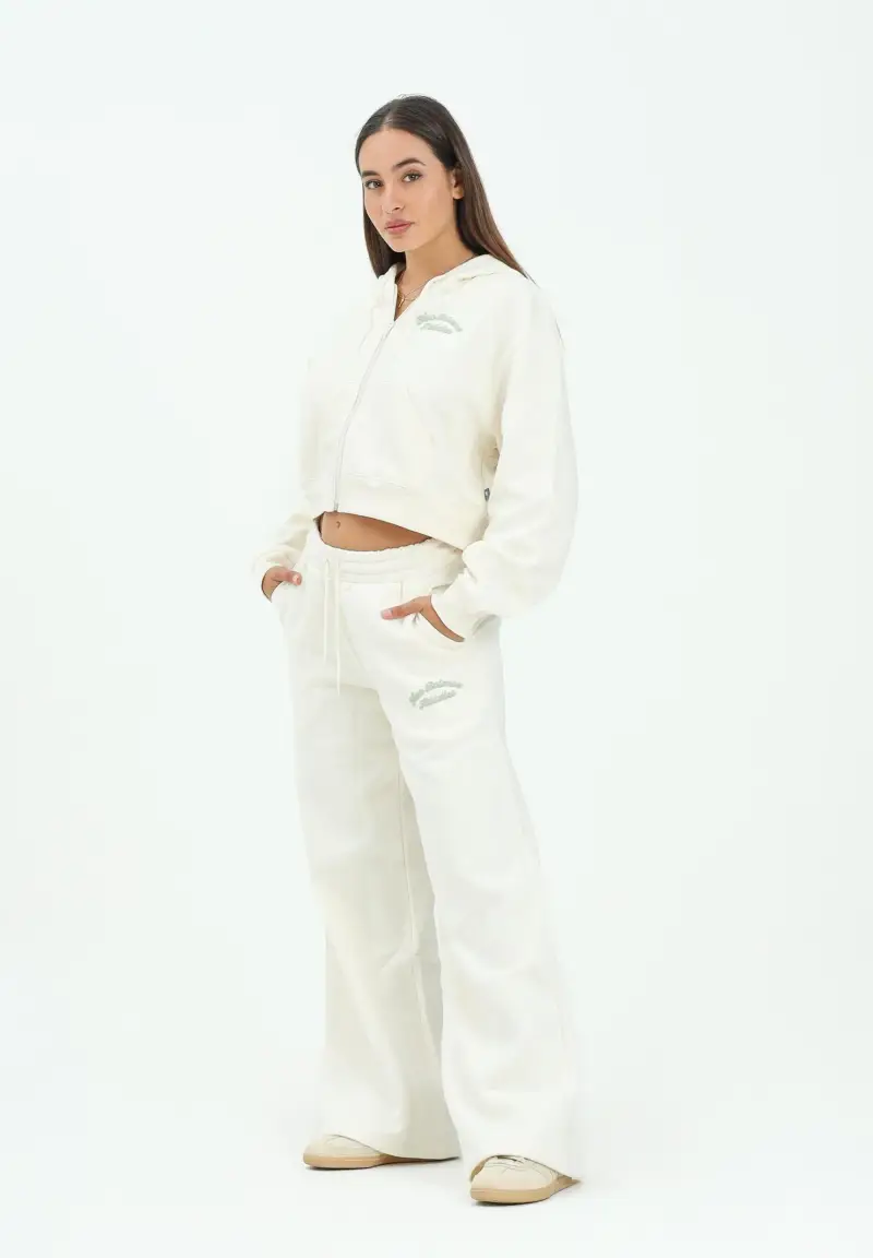 Pantalone sportivo Linear Heritage Fleece Wide Leg panna da donna miniatura 2