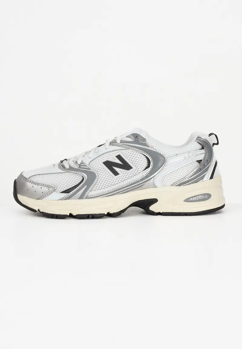 NEW BALANCE Sneakers 530 argento, bianche e nere per uomo e donna